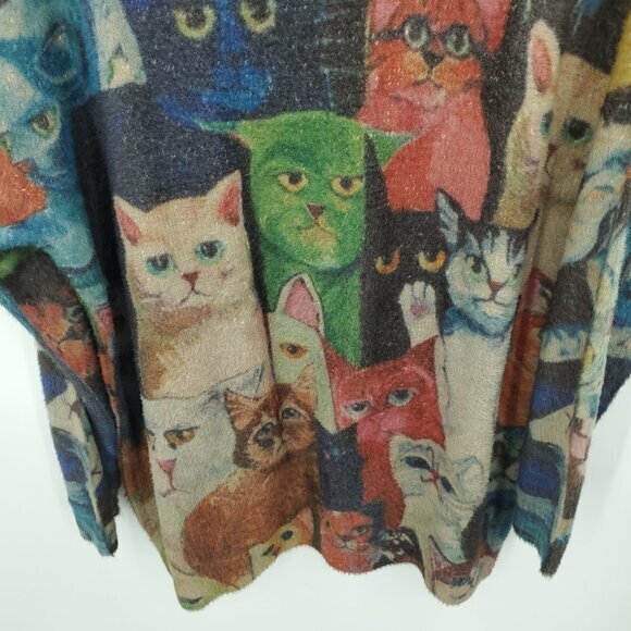 Cotton/Wool Oversized Cat Print Sweater OS Multicolor - Picture 14 of 16